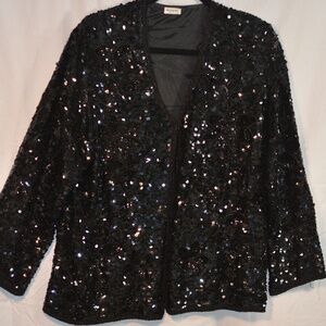 100 % Silk Beaded & Sequinned Black Jacket SZ L